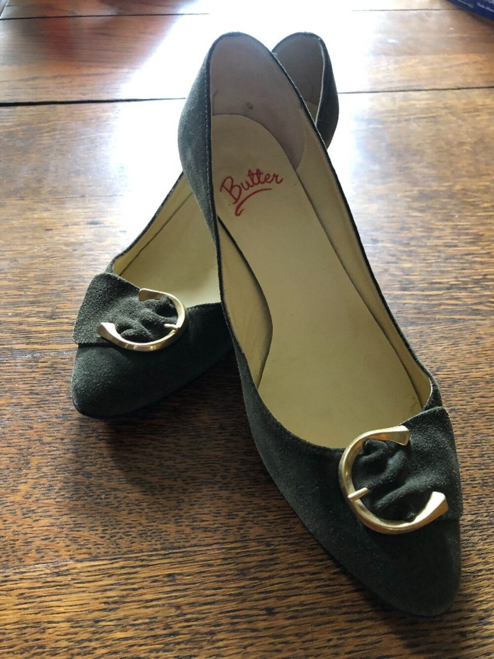 Butter Green Suede Kitten Heel Italian pointed toe shoes